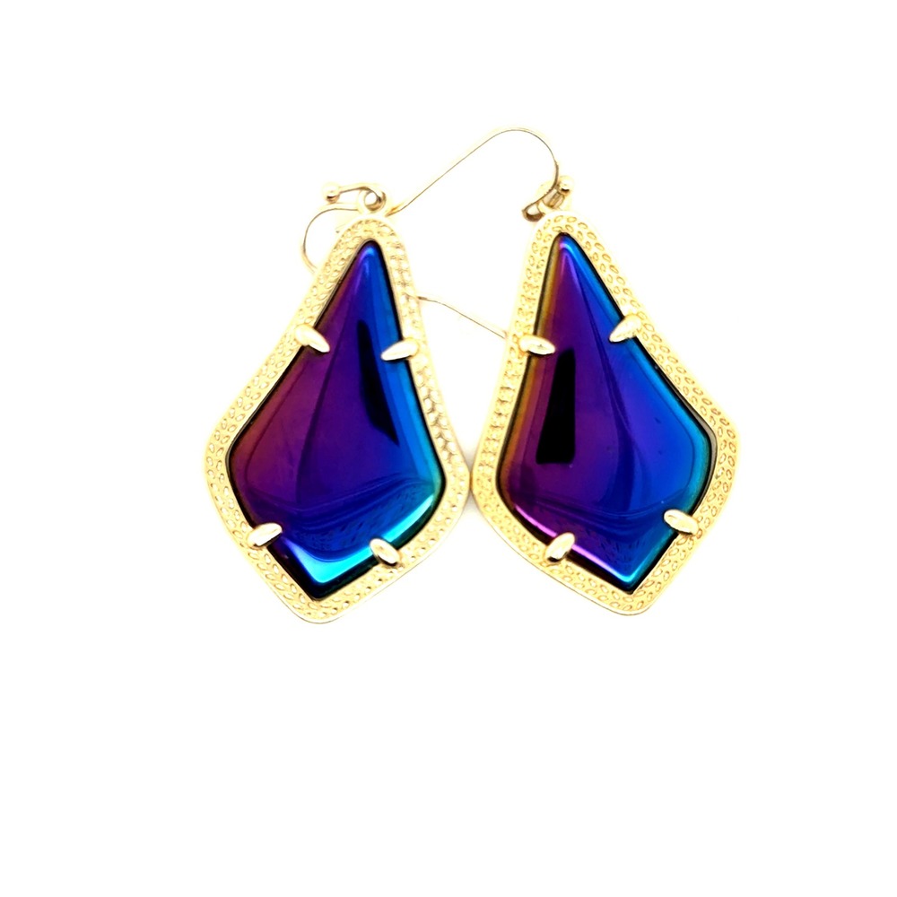 Kendra Scott Reversible Dichroic Glass Black Shield Drop Earrings Gold Tone
